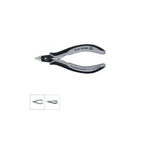 Cleste ESD de precizie tais lateral pt electronisti, fara faseta, cap ascutit, cu clema, 125mm