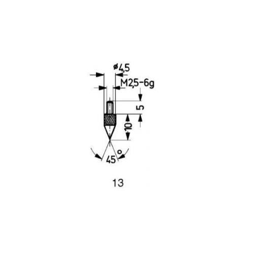 Varf palpator pt ceas comparator, otel, racord filet M5, ascutit, desen13/45 grade