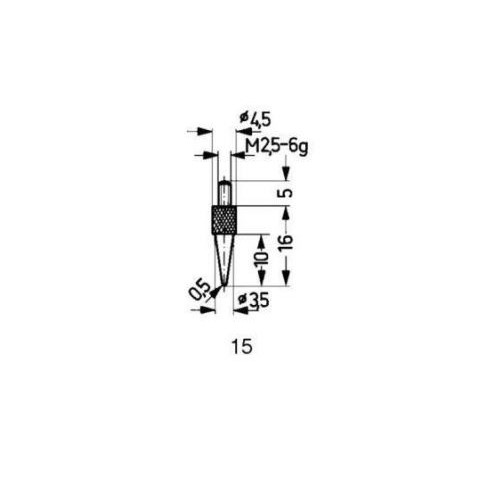 Varf palpator pt ceas comparator, otel, racord filet M5, ascutit, desen15/ 0,5mm