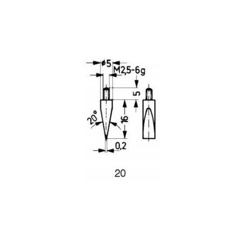 Varf palpator pt ceas comparator, otel, racord filet M5, ascutit, desen20/ 5,0mm