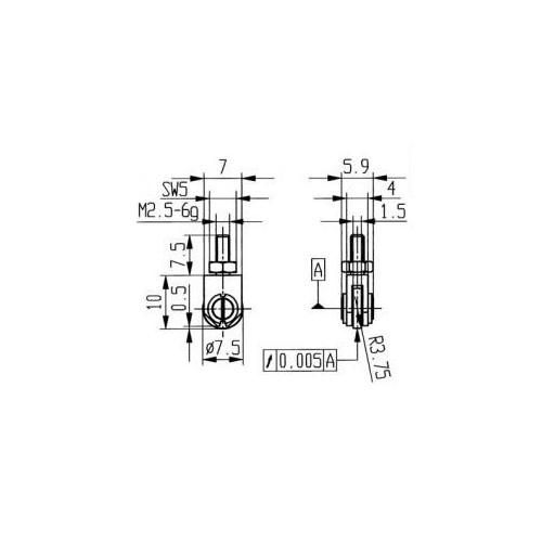 Varf palpator pt ceas comparator, otel, racord filet M5, rola, desen22/ 7,5mm