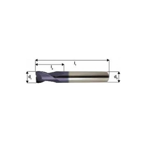 Freza cilindro-frontala, scurta, tip N, DIN6527K, carbura monobloc, TiAlN, 2,0mm, HA, 2 taisuri