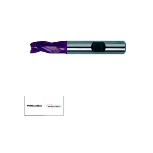 Freza cilindro-frontala, scurta, tip N, DIN6527K, carbura monobloc, TiAlN, 16,00mm, HB, 3 taisuri