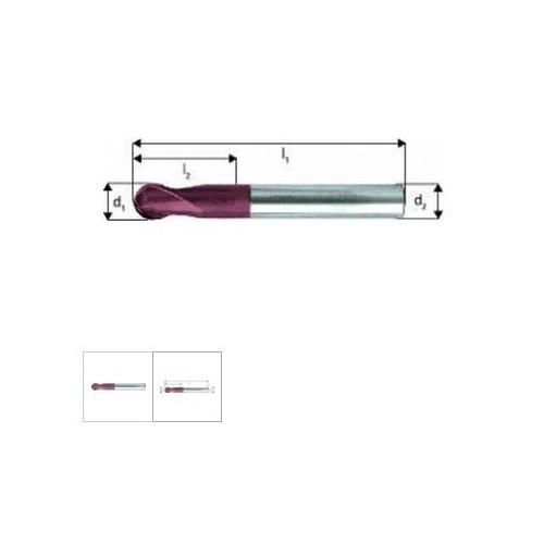 Freza cap sferic, scurta, HSC, carbura monobloc, TiAlN, 10mm, 2 taisuri HA