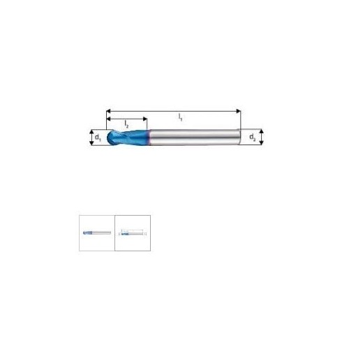 Freza cap eric, prelucrare dura, scurta, carbura monobloc TiAlN-S, 2,5mm, HA 2 taisuri